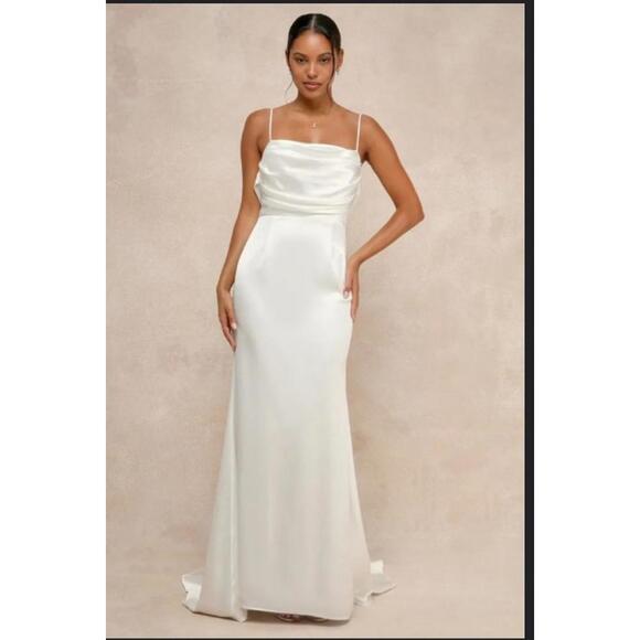 Lovely Endearment White Satin Sleeveless Backless Maxi Dress - Picture 1 of 8